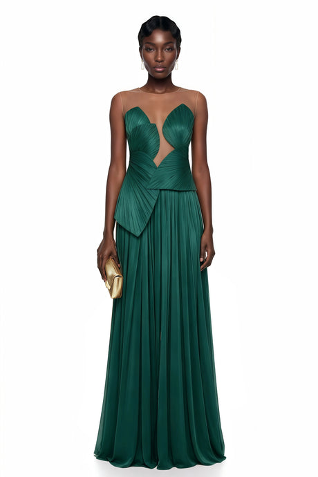 Michelina Maxi Dress Green Backless Asymmetrical Ruched