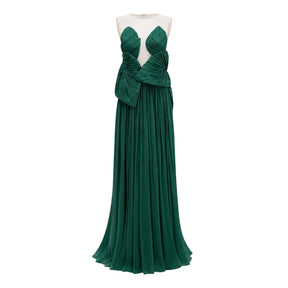 Dalila Green Backless Asymmetrical Ruched Maxi Dress