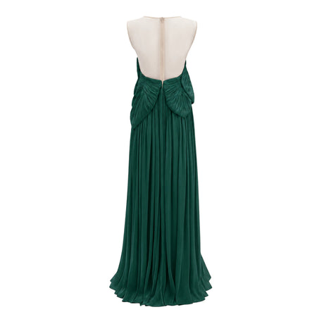 Michelina Maxi Dress Green Backless Asymmetrical Ruched