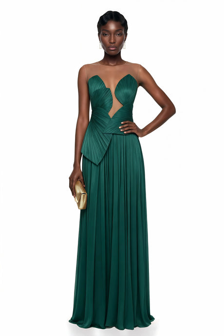 Michelina Maxi Dress Green Backless Asymmetrical Ruched