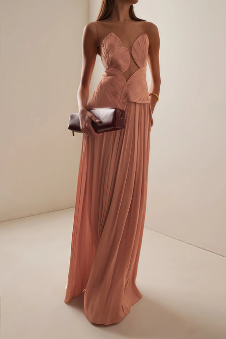 Remi Maxi Dress Pink Backless Asymmetrical Ruched