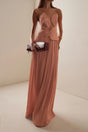 Dalila Pink Backless Asymmetrical Ruched Maxi Dress