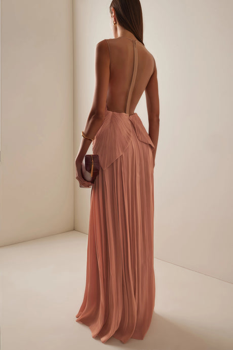 Remi Maxi Dress Pink Backless Asymmetrical Ruched