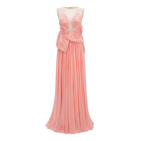 Dalila Pink Backless Asymmetrical Ruched Maxi Dress