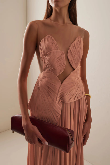 Remi Maxi Dress Pink Backless Asymmetrical Ruched