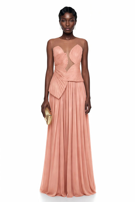 Remi Maxi Dress Pink Backless Asymmetrical Ruched