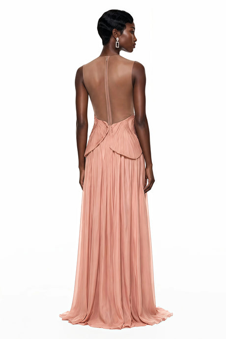 Remi Maxi Dress Pink Backless Asymmetrical Ruched