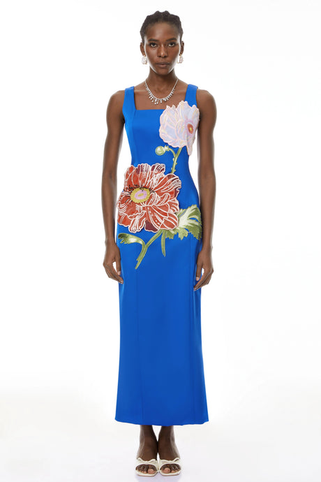 Samantha Maxi Dress Blue Floral Embroidered