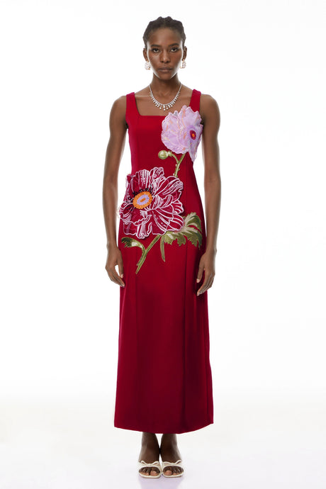 Kylie Maxi Dress Red Floral Embroidered