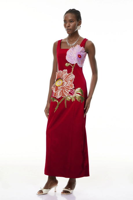 Kylie Maxi Dress Red Floral Embroidered