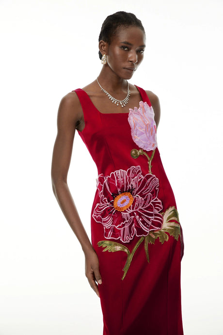 Kylie Maxi Dress Red Floral Embroidered