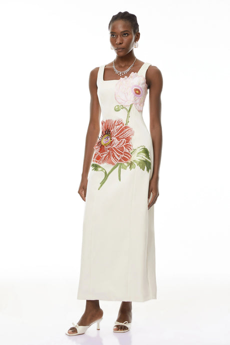 Harper Maxi Dress White Flora Embroidered