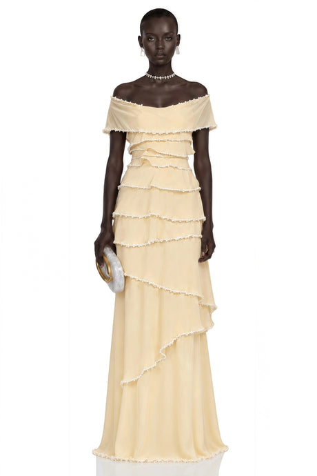 Amalia Maxi Dress Butter Asymmetrical Tiered