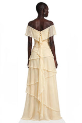 Damla Butter Asymmetrical Tiered Maxi Dress