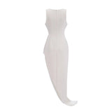 Damla Cream Asymmetrical Maxi Dress with Fringe