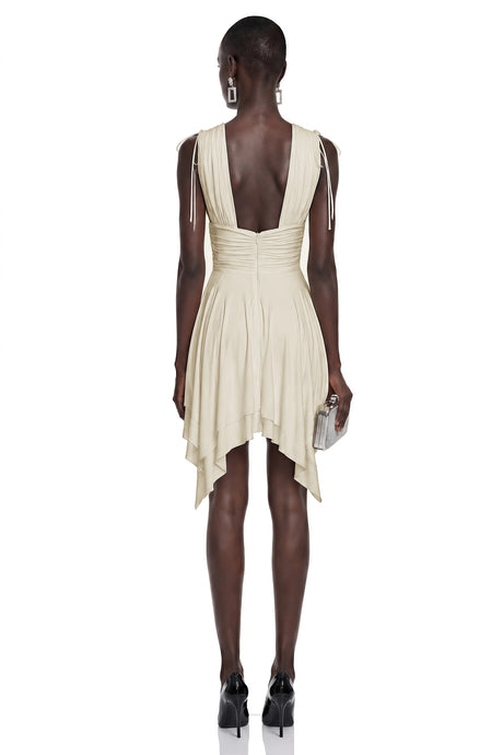 Pellegrina Mini Dress Neutral Asymmetrical Ruched