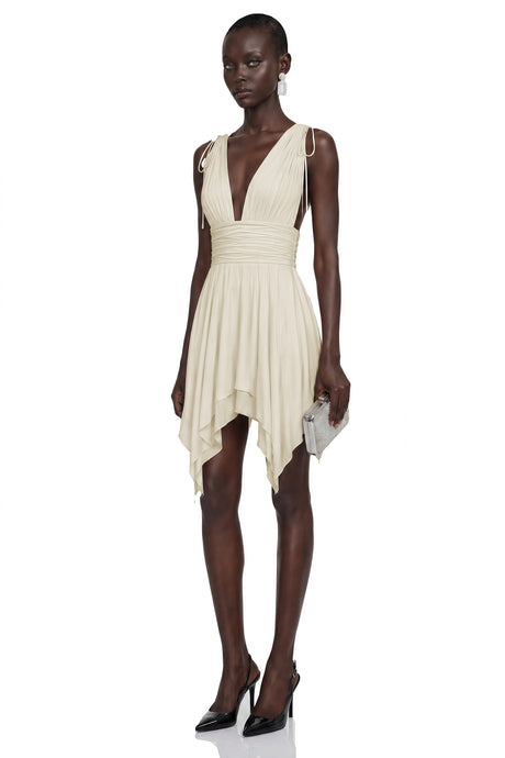 Pellegrina Mini Dress Neutral Asymmetrical Ruched