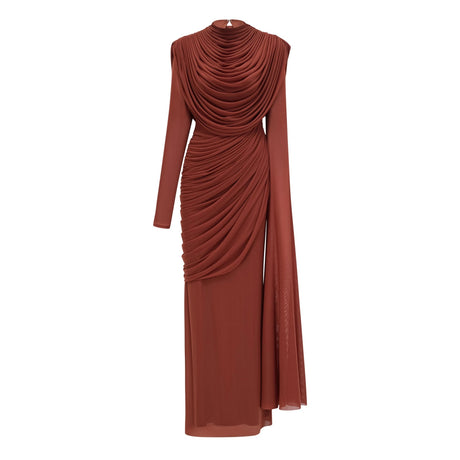 Agnolina Maxi Dress Brown Shirred-effect Draped