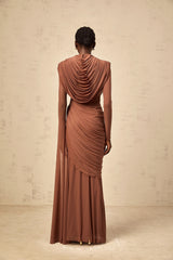 Danaé Brown Shirredeffect Draped Maxi Dress