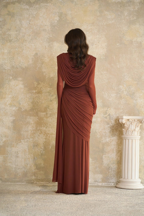 Laila Maxi Dress Brown Shirred-effect Draped