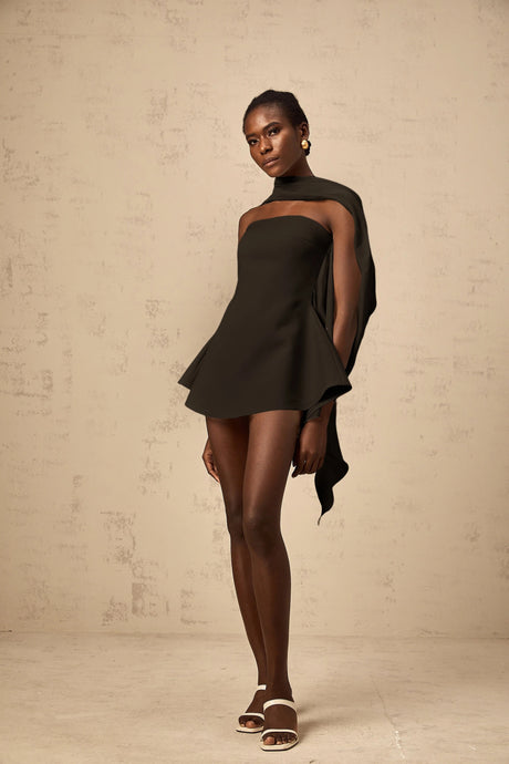 Heaven mini dress ribbon-design flared in Black