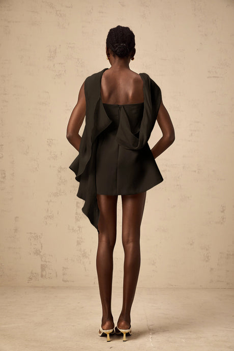 Heaven mini dress ribbon-design flared in Black