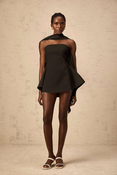 Heaven mini dress ribbon-design flared in Black