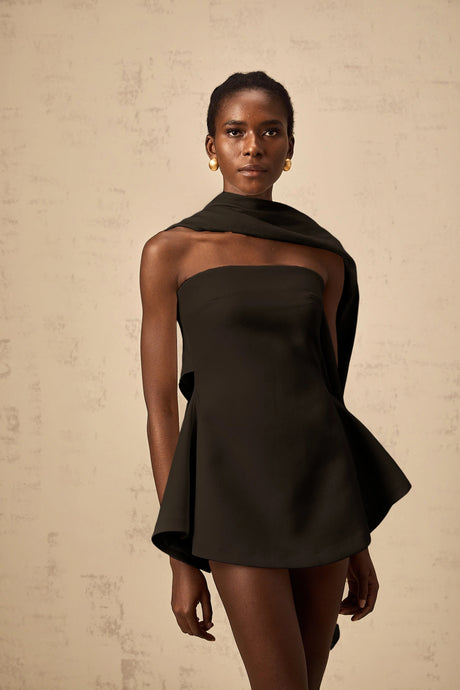 Heaven mini dress ribbon-design flared in Black