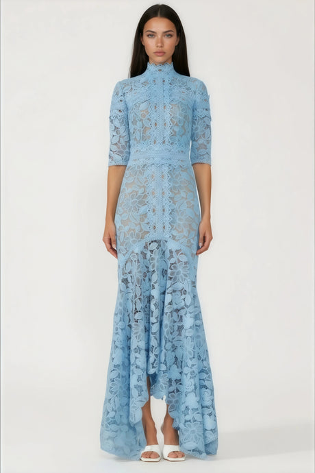 Barbara Maxi Dress Blue Floral Lace Mermaid