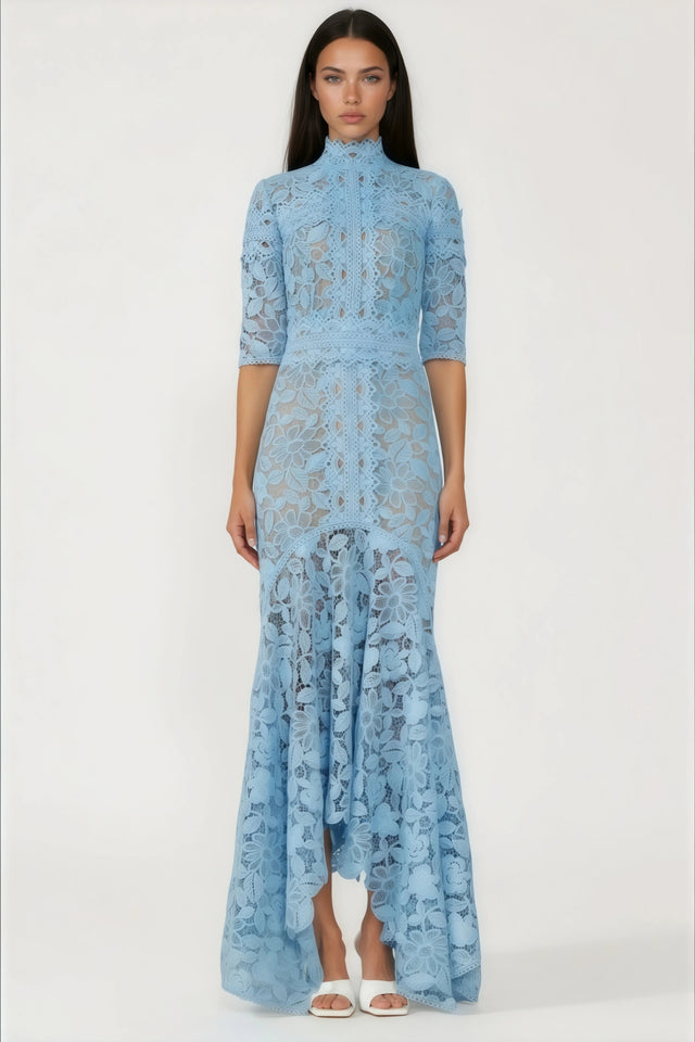 Daniela Blue Floral Lace Mermaid Maxi Dress