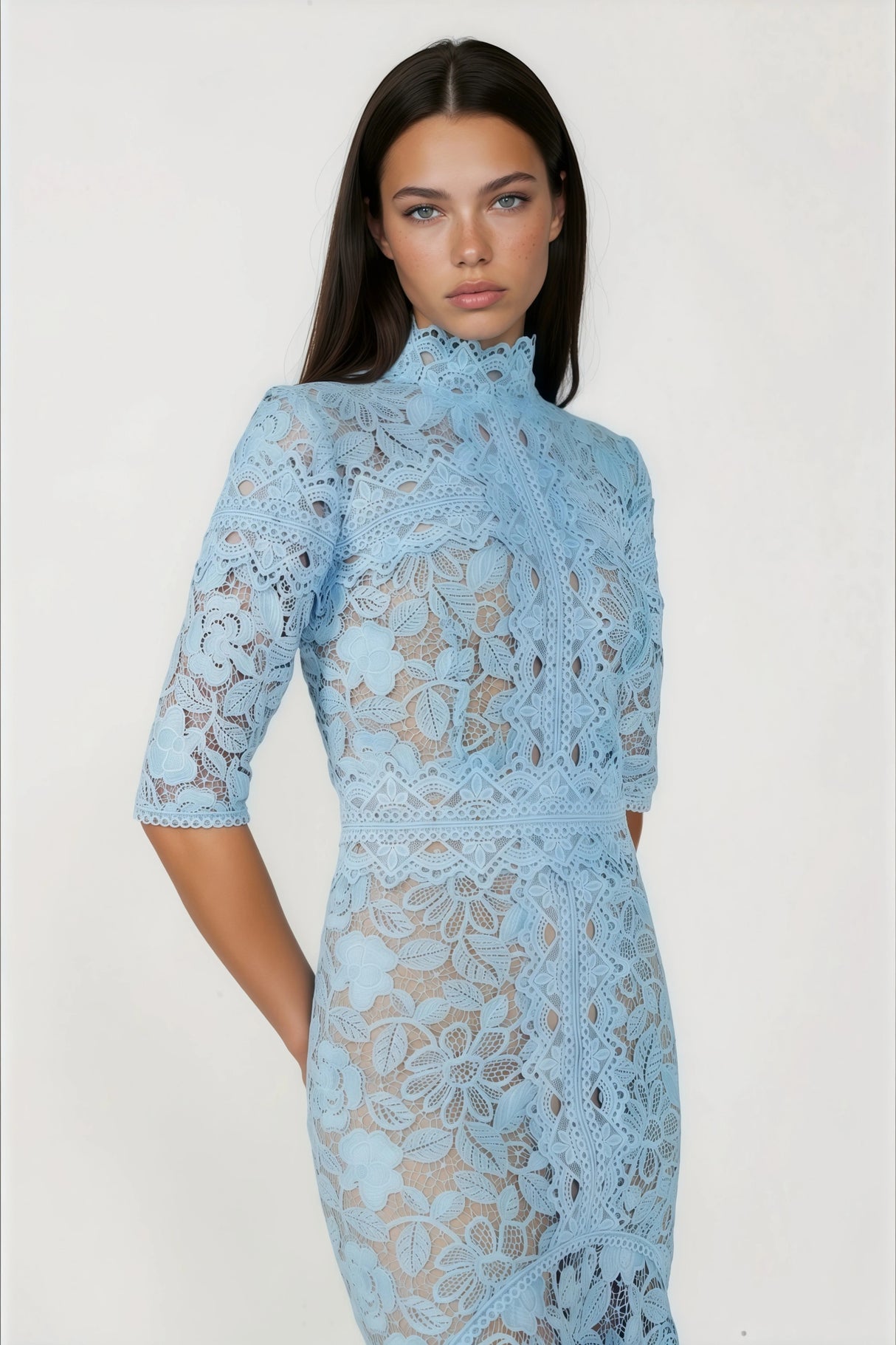 Daniela Blue Floral Lace Mermaid Maxi Dress