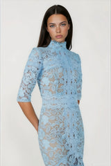 Daniela Blue Floral Lace Mermaid Maxi Dress