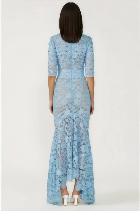 Barbara Maxi Dress Blue Floral Lace Mermaid