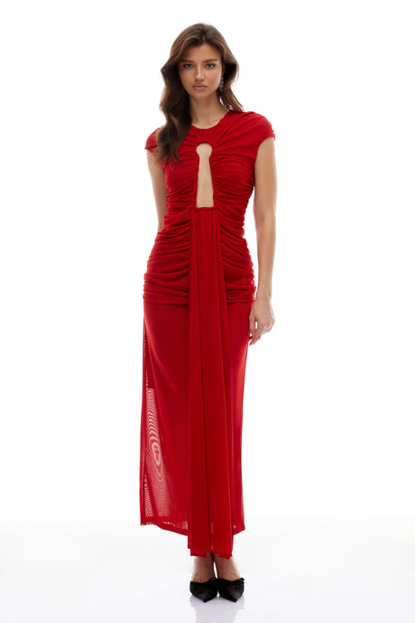 Renata Maxi Dress Red Keyhole Ruched