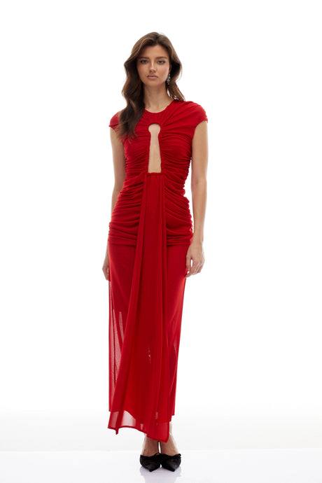 Renata Maxi Dress Red Keyhole Ruched