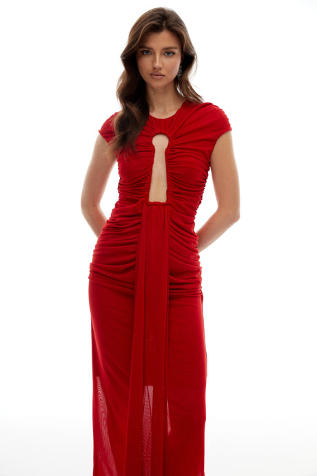 Renata Maxi Dress Red Keyhole Ruched