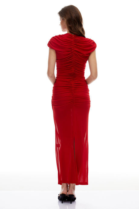 Renata Maxi Dress Red Keyhole Ruched