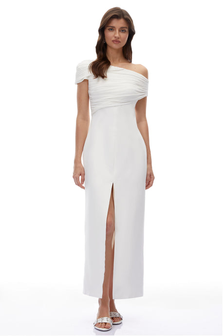 Cinzietta Maxi Dress White One Shoulder Ruched