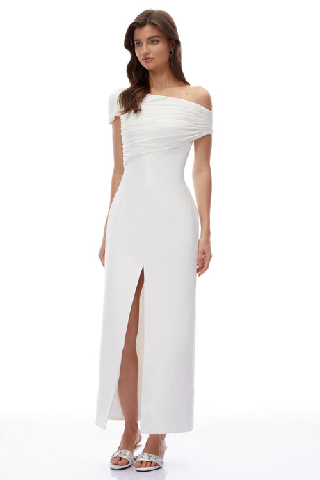 Cinzietta Maxi Dress White One Shoulder Ruched