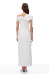 Daniela White One Shoulder Ruched Maxi Dress