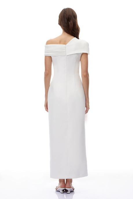 Cinzietta Maxi Dress White One Shoulder Ruched