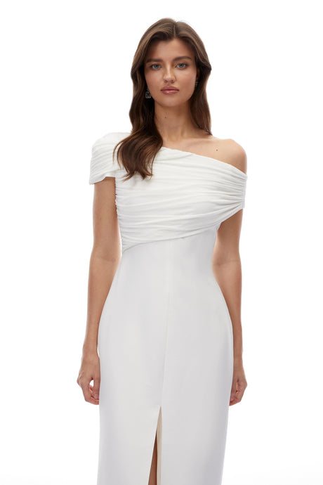 Cinzietta Maxi Dress White One Shoulder Ruched
