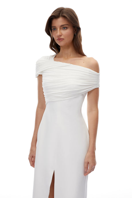 Cinzietta Maxi Dress White One Shoulder Ruched