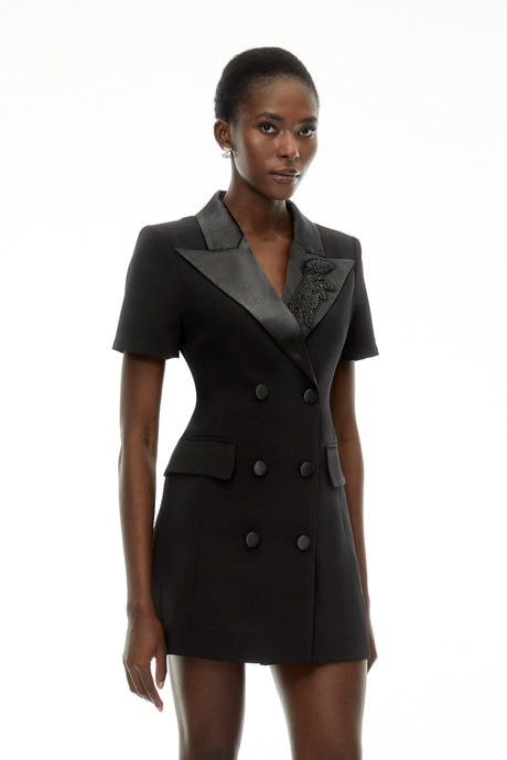 Adelina Dress Black Double-Breasted Embroidered Blazer
