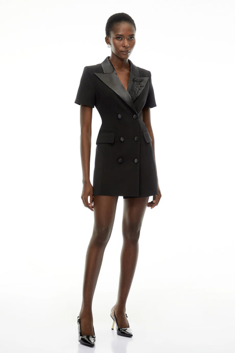 Adelina Dress Black Double-Breasted Embroidered Blazer
