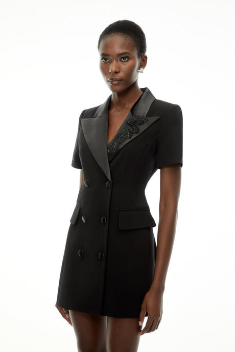 Adelina Dress Black Double-Breasted Embroidered Blazer