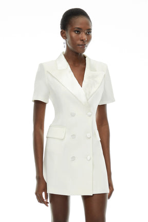 Daniella White DoubleBreasted Embroidered Blazer Dress