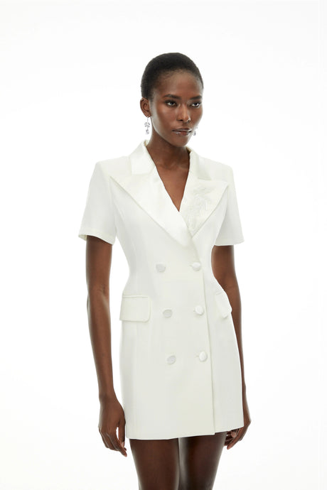 Sibilla Dress White Double-Breasted Embroidered Blazer
