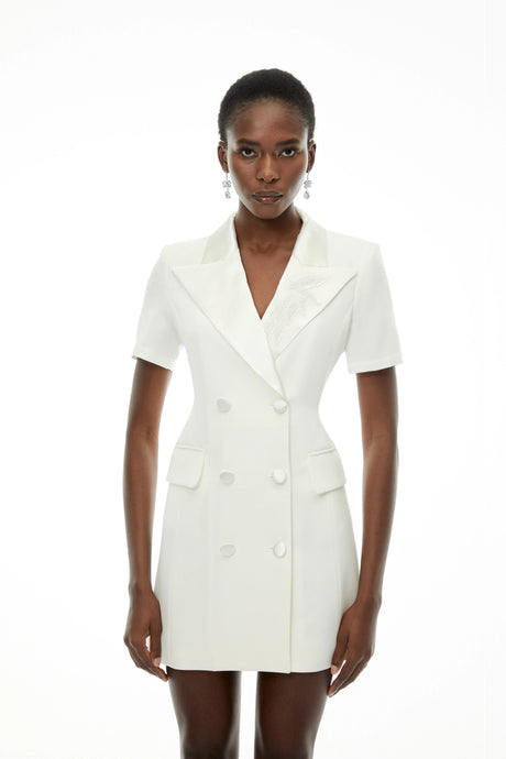 Sibilla Dress White Double-Breasted Embroidered Blazer