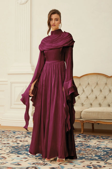 Angioletta Maxi Dress Burgundy Ruched Pleated